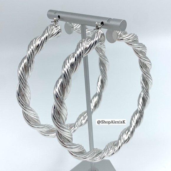 Boutique Jewelry - LAST PAIR- Large Silver Rope Twisted Hoop Earrings
